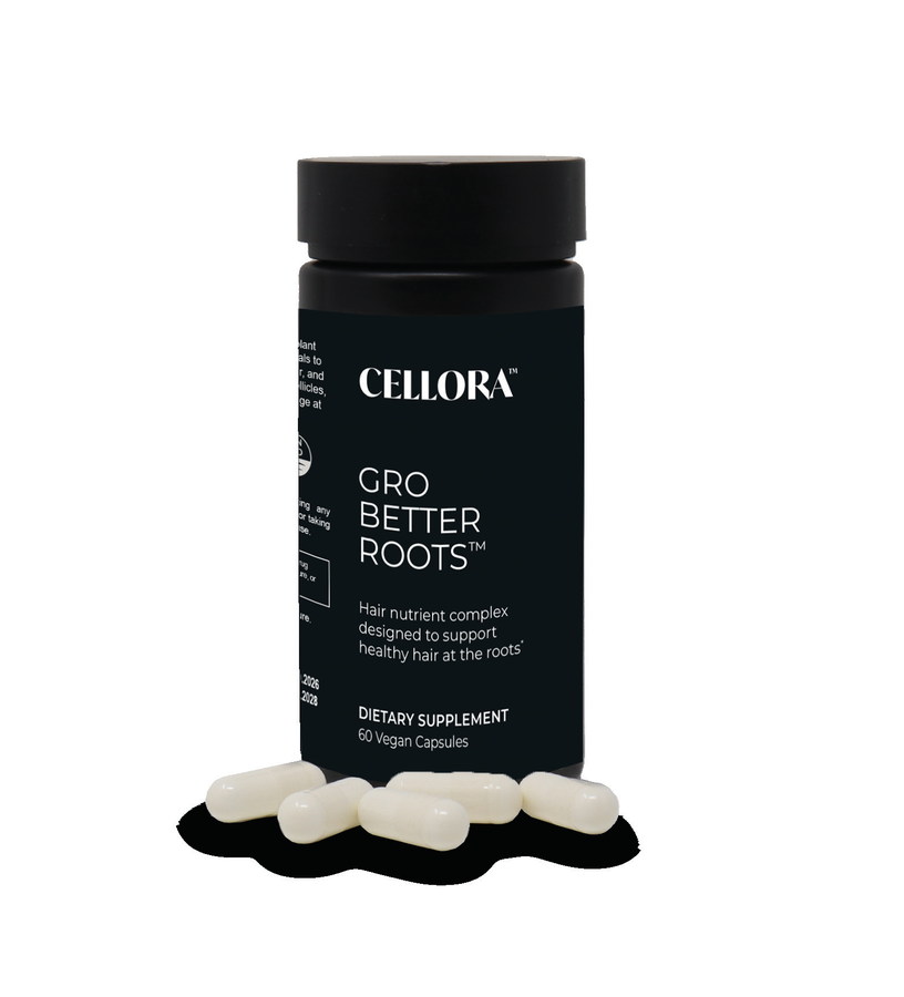 Gro Better Roots (Hair Restoration) hair nutrient complex bottle with vegan capsules